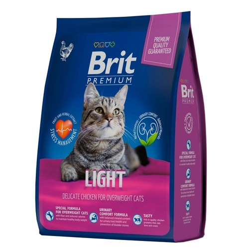Сухой корм Brit Premium Cat Light для кошек с избыточным весом, курица, 2 кг
