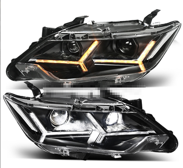 Передние фары Тойота Камри V55 2015-2017 V12 type [Комплект Л+П; яркие ходовые огни; биксеноновая линза; электрокорректор; динамичный поворотник]