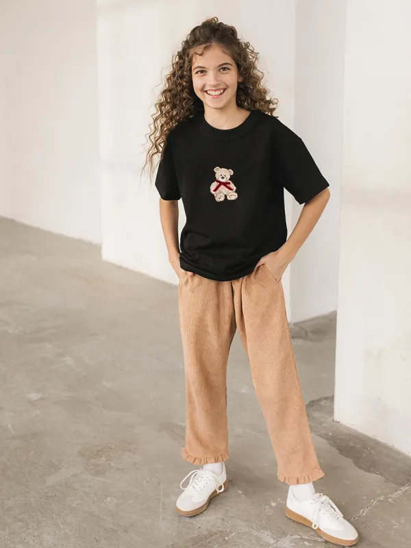 Девочка в бежевых вельветовых брюках, оптом от производителя