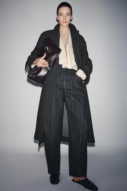 ZARA БРЮКИ-БАНАНЫ В ПОЛОСКУ — ZW COLLECTION, СЕРЫЙ МЕЛАНЖ