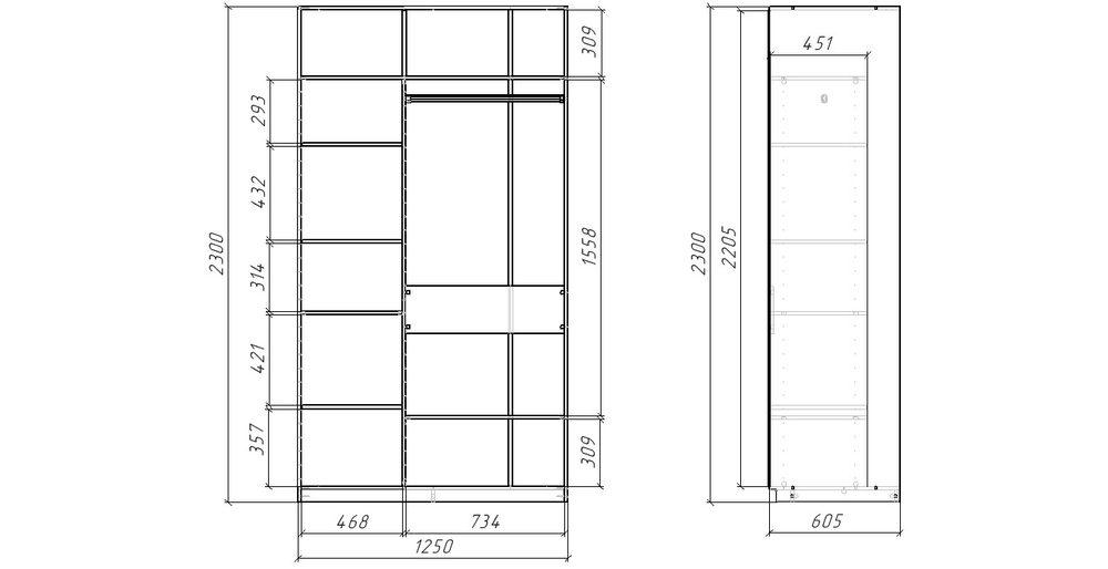 Шкаф-купе МАМА SLIM,125*60, Дуб вотан, Темно-серый