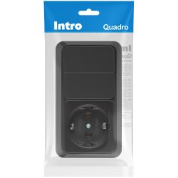 Блок розетка с выключателем Intro Quadro 2-702-05 двойной горизонтальный 10-16-А-250В IP20 ОУ антрацит | Intro Quadro