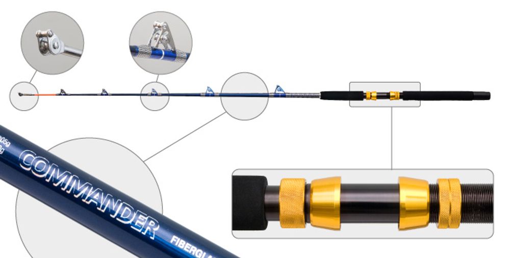 Спиннинг штекерный стекло 2 колена S Master 3053 Commander (300-700) 1,65 м под стакан с роликами