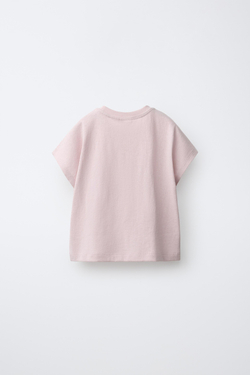 ZARA ОДНОТОННАЯ ФУТБОЛКА, БЛЕДНО-РОЗОВЫЙ