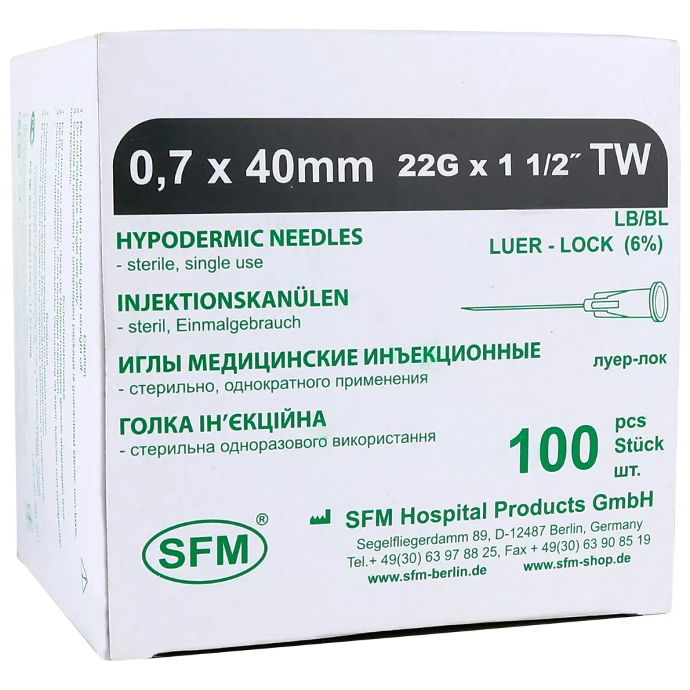 Игла инъекционная SFM 0,7х40 мм 22G 100 шт