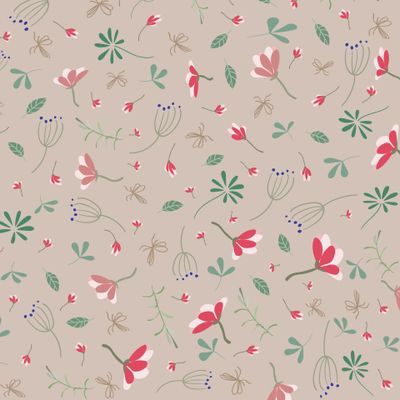 pattern with leaves and pink flowers 01112021 beige