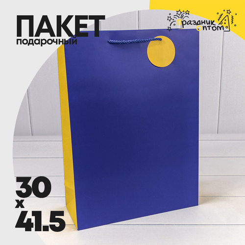 Пакет подарочный 30х41.5х12см Премиум (Синий)