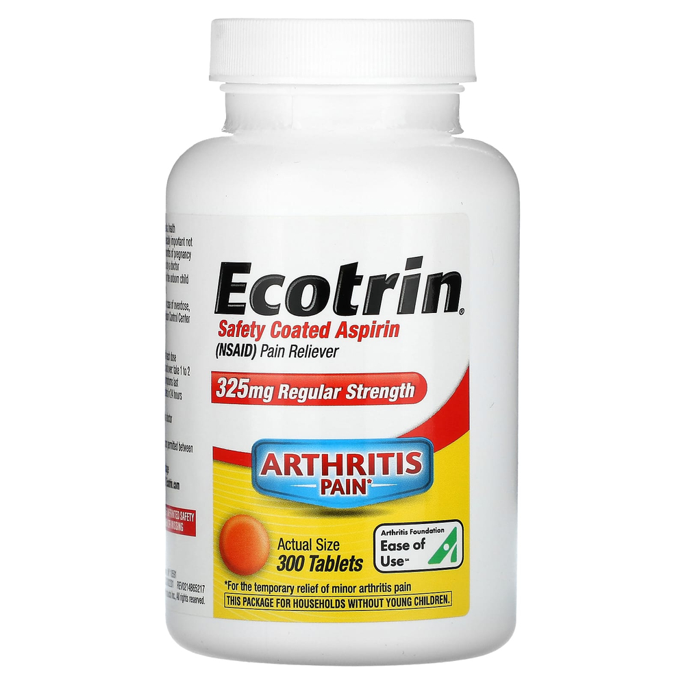 Ecotrin, Arthritis Pain, аспирин в защитной оболочке, обычная сила действия, 325 мг, 300 таблеток