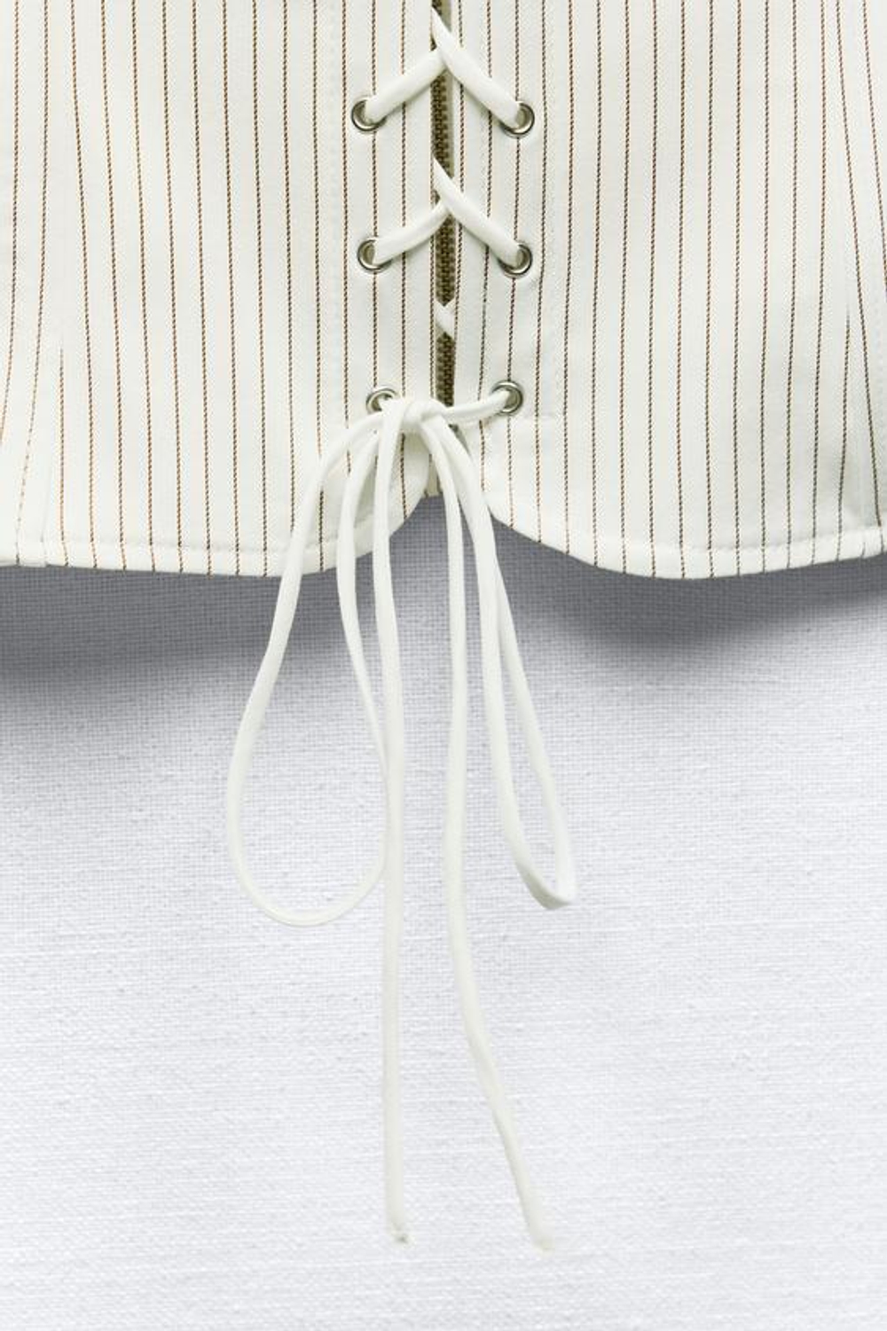 ZARA ТОП В БЕЛЬЕВОМ СТИЛЕ В ПОЛОСКУ, КОРИЧНЕВЫЙ / БЕЛЫЙ