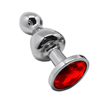 Металлическая анальная втулка 8,5см с красным кристаллом Cnex Wooomy Lollypop Double Ball Metal Plug Small Red