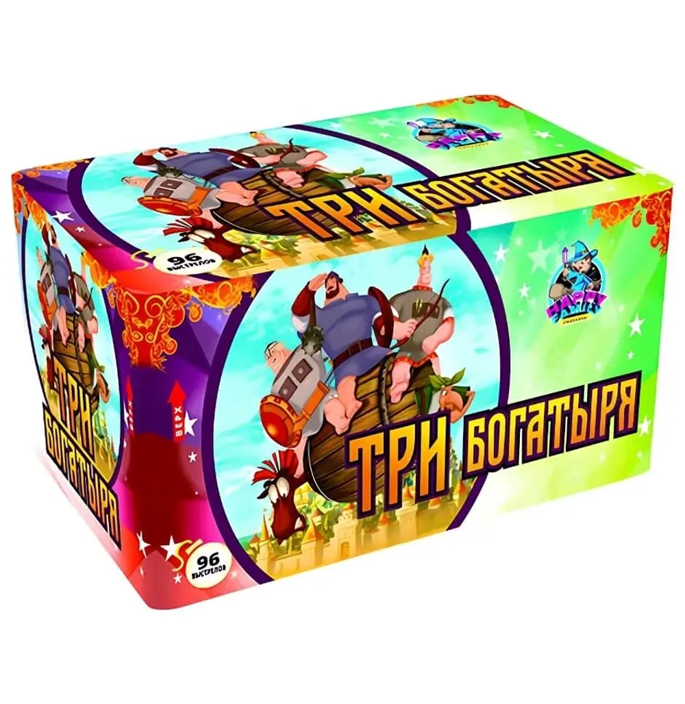 Батарея салютов Три богатыря (TKB088) от Фаворит Пиро Групп, 96 выстрелов, 30–75 мм