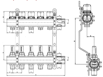 Коллекторный блок Valtec 1"х3/4" 6 выходов с расходомерами (нерж. сталь) VTc.586.EMNX.0606