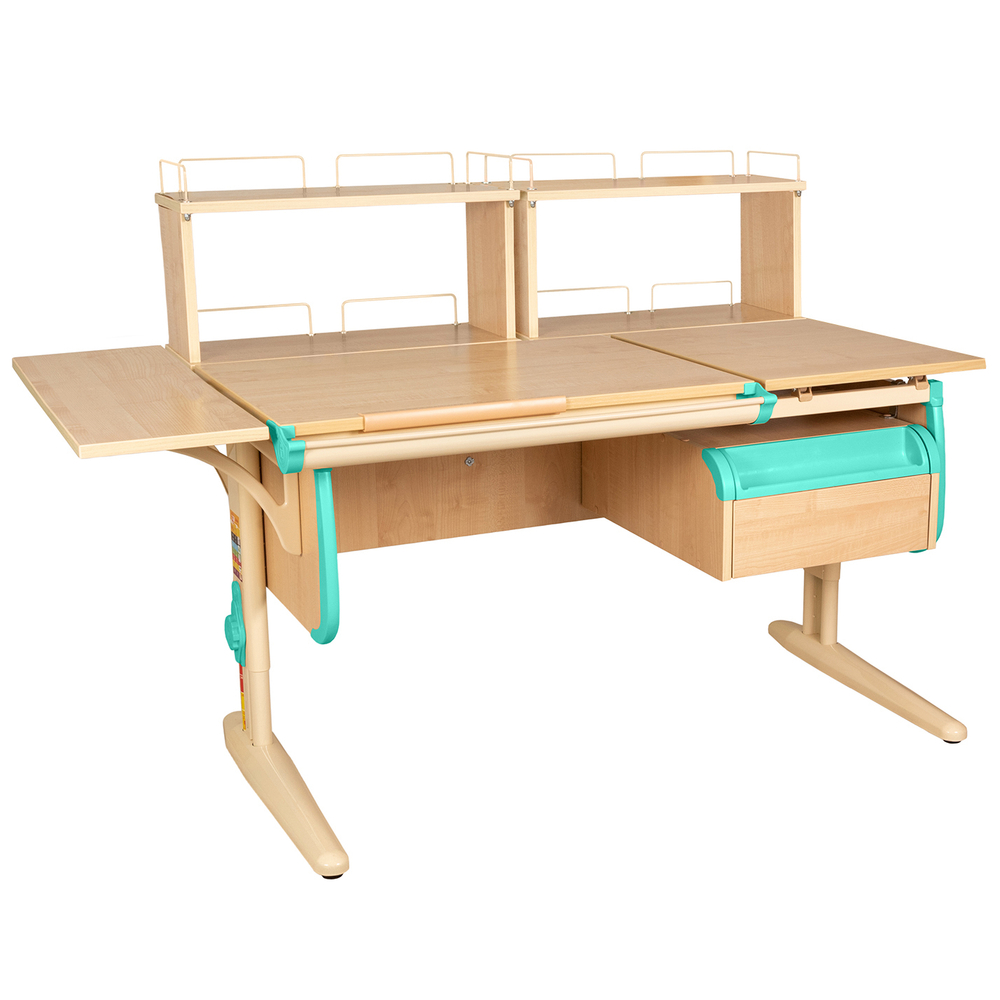 Растущая парта с навесной тумбой, задними и боковой полками Дэми СУТ 25-05-Б1Д2 (1500×880 мм)