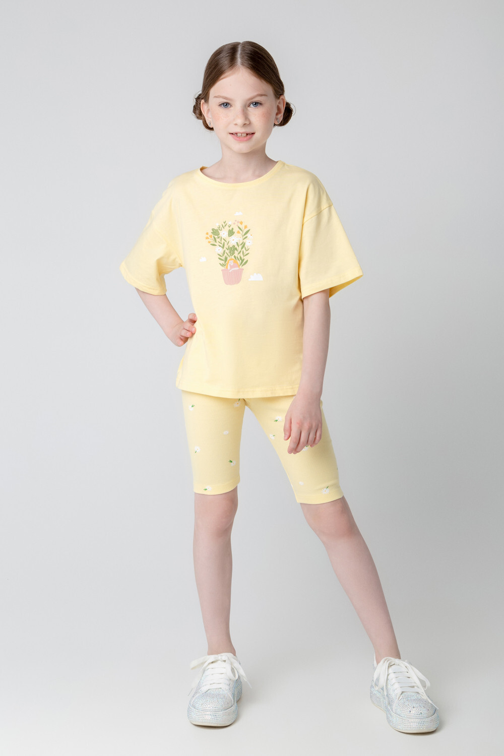 КР 400546/бледно-желтый,летние цветы к395 бриджи для девочки Crockid.