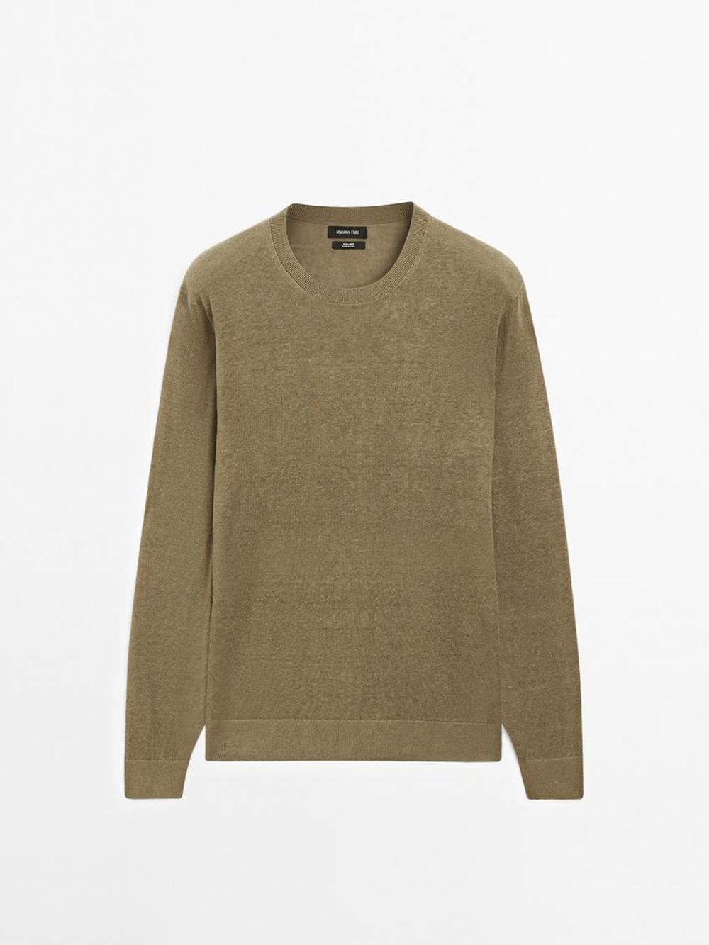Massimo Dutti Свитер из 100% льна, хаки