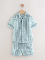 Кардиган вязаный с коротким рукавом и шорты вязаные в комплекте для мальчика Next AA9-516, Голубой