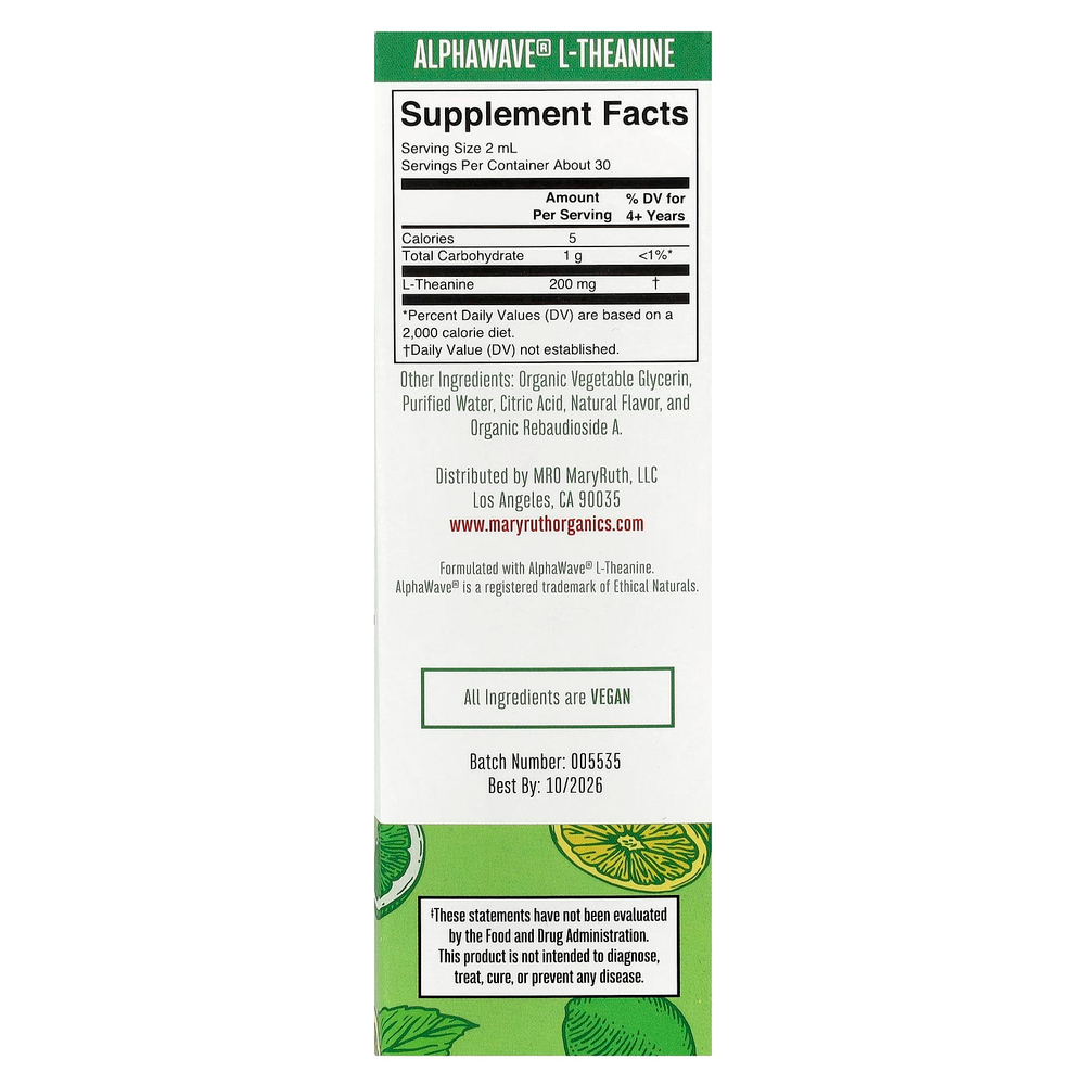 MaryRuth's, L-теанин, капли, лимон и лайм, 60 мл (2 жидк. унции)