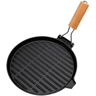 Сковорода-гриль чугунная 26 см с деревянной складной ручкой PADELLA