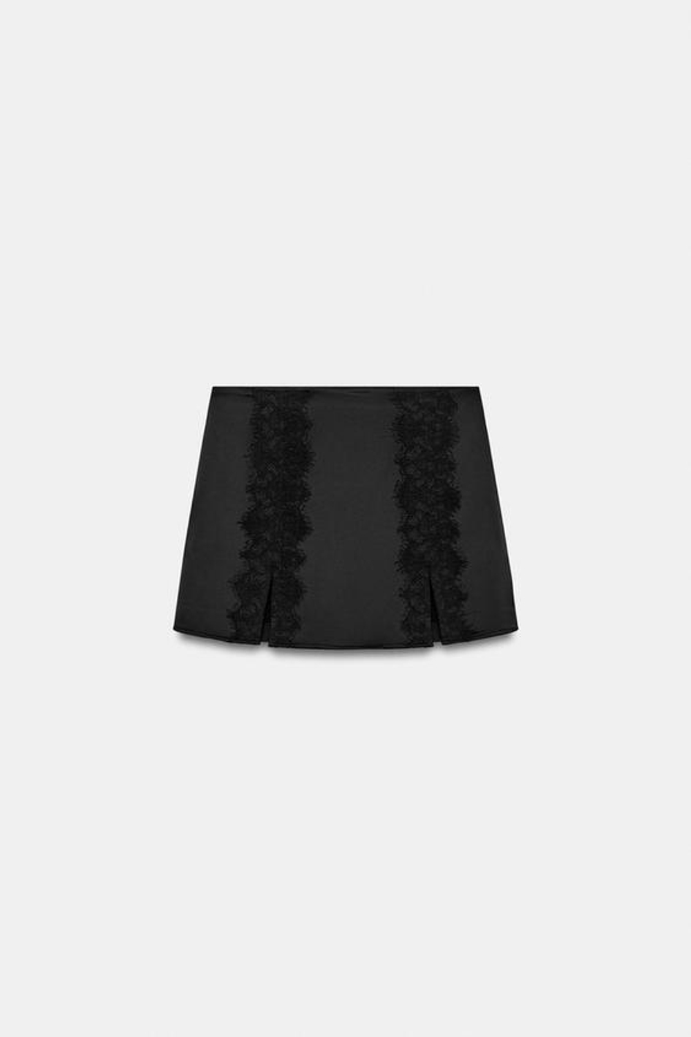 ZARA ЮБКА-ШОРТЫ С КРУЖЕВОМ И РАЗРЕЗАМИ, ЧЕРНЫЙ