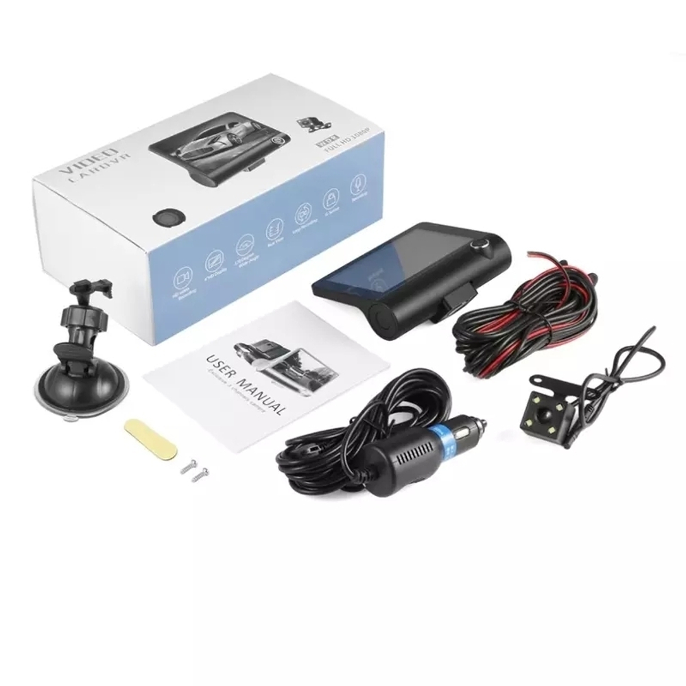 Автомобильный видеорегистратор с 3 камерами и объективом 4,0 дюйма, "Video CARDVR" Full HD 1080P, IPS-экраном