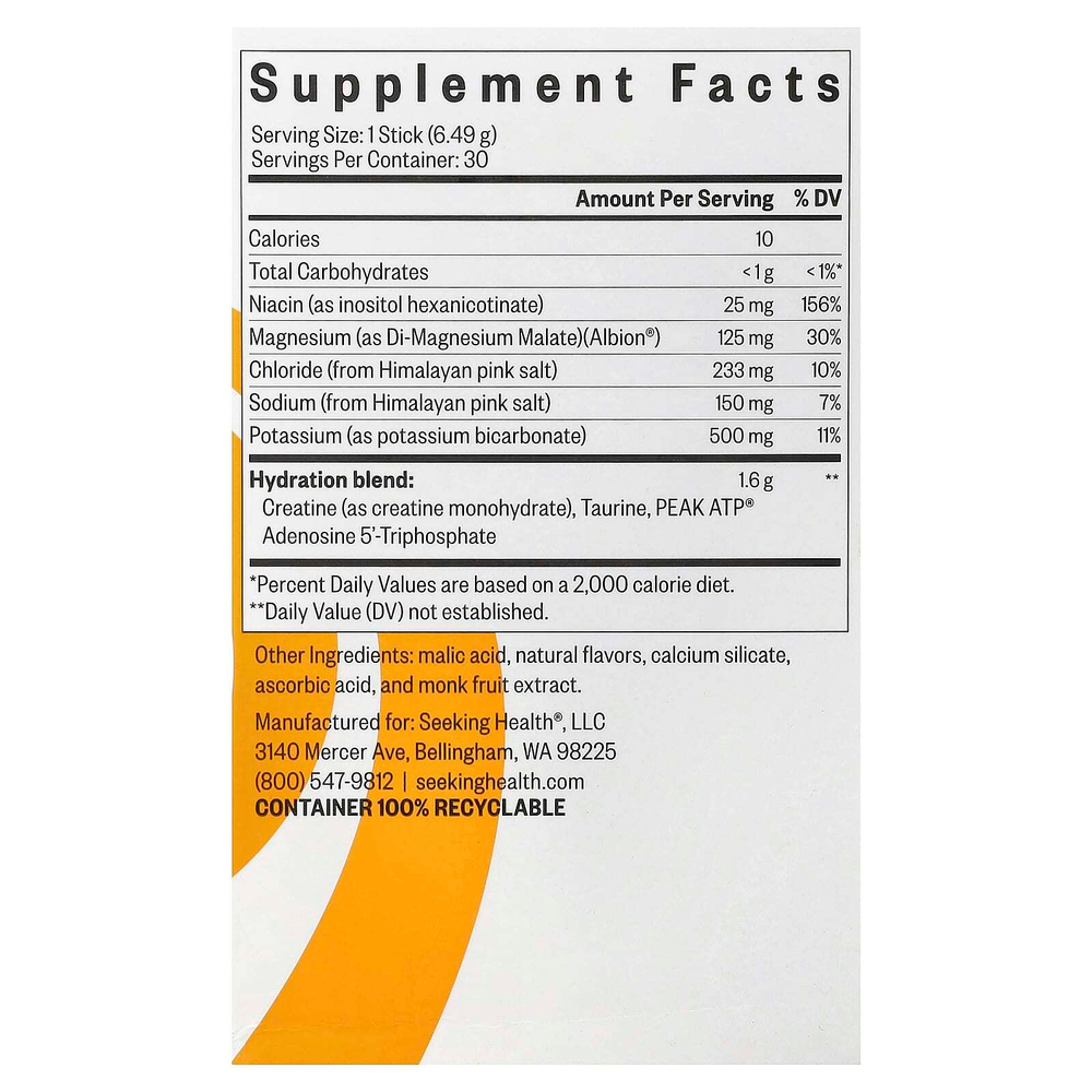 Seeking Health, Optimal Electrolyte, апельсин, 30 пакетиков по 6,49 г (0,229 унции)