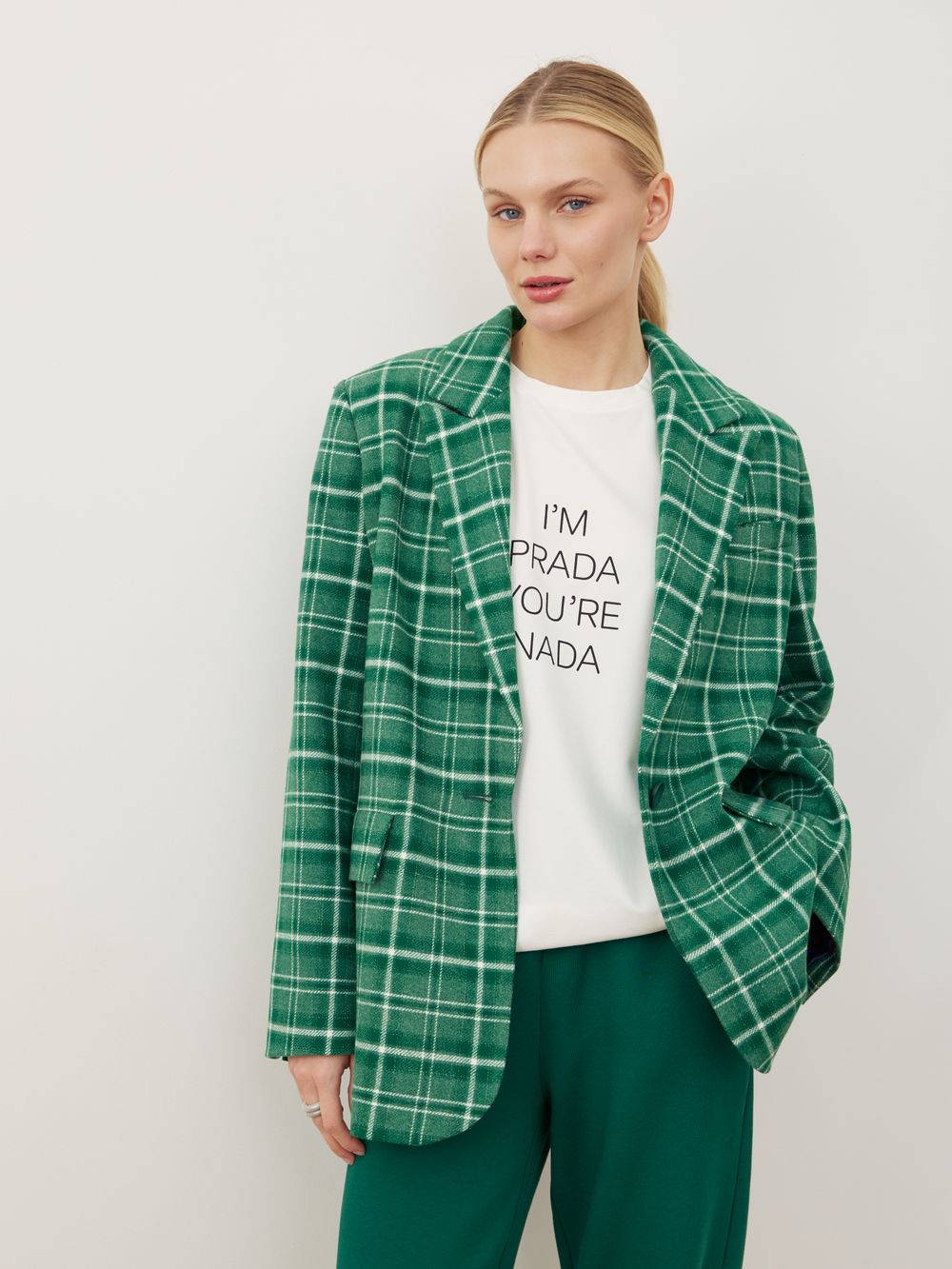 ПИДЖАК В КЛЕТКУ ЗЕЛЕНЫЙ|МОЛОЧНЫЙ