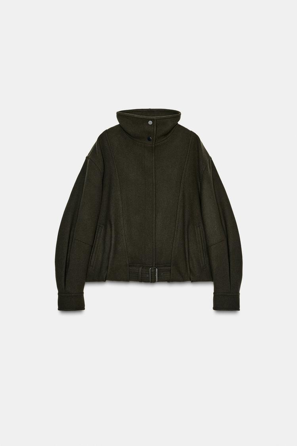 ZARA МИНИМАЛИСТИЧНАЯ КУРТКА-БОМБЕР С ШЕРСТЬЮ — ZW COLLECTION, ХАКИ