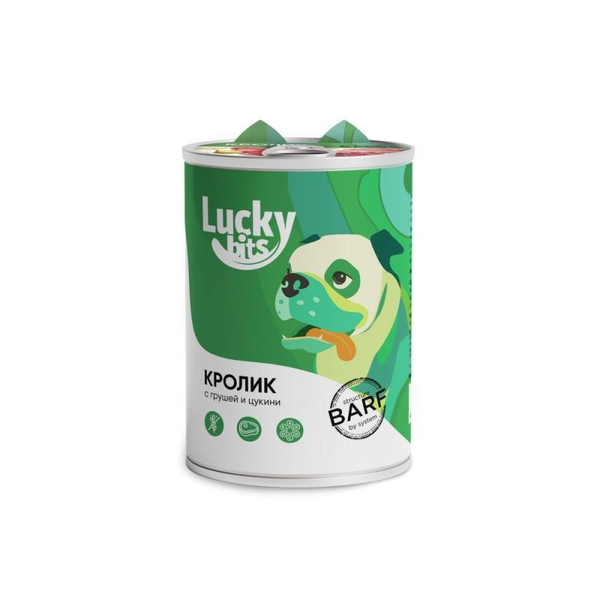 Консервы Lucky bits кролик,груша и цукини для собак с 6 мес. 400г (Лаки Битс)