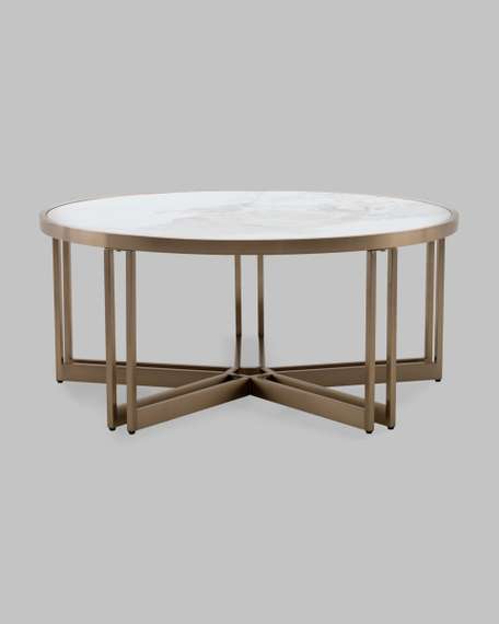 Журнальный столик Алиада 90х90 см светлая керамика сталь шампань