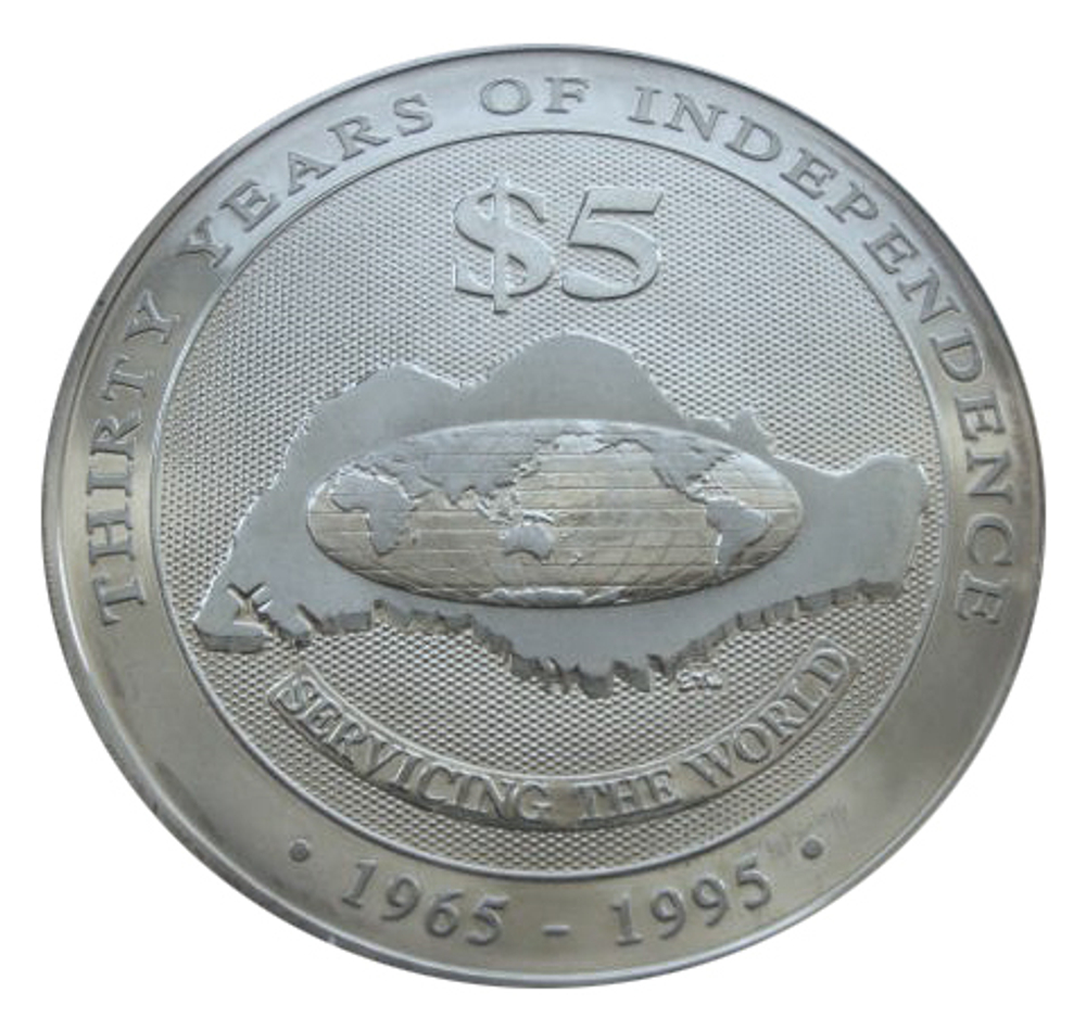 5 долларов. 30 лет Независимости Планета Земля, Сингапур. 1995 год. PROOF