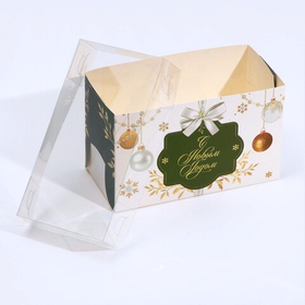 Коробка для 2 капкейков «Бело-золотой Новый год», 16×8×10 см