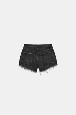 ZARA ДЖИНСОВЫЕ ШОРТЫ TRF С ВЫСОКОЙ ПОСАДКОЙ И РАЗРЫВАМИ, ЧЕРНЫЙ