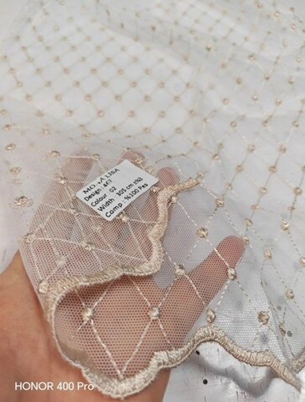 Тюль-сетка с вышивкой Mona Lisa арт. 467 col. 02 кремовый (высота 305 см, Турция)