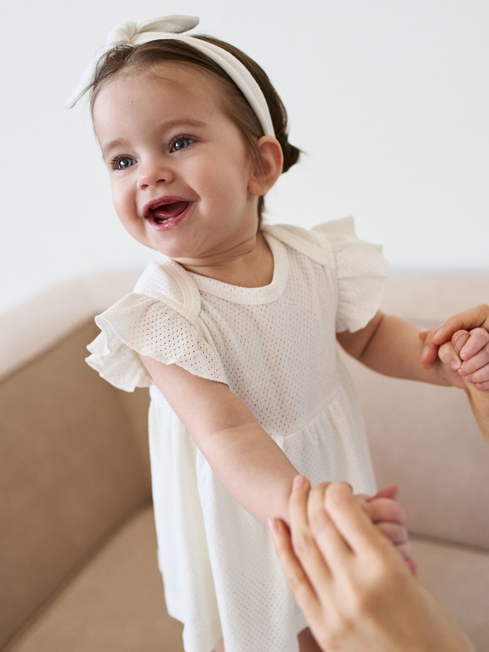 Платье-боди с крылышками "Молоко" из ажурного хлопка 0+