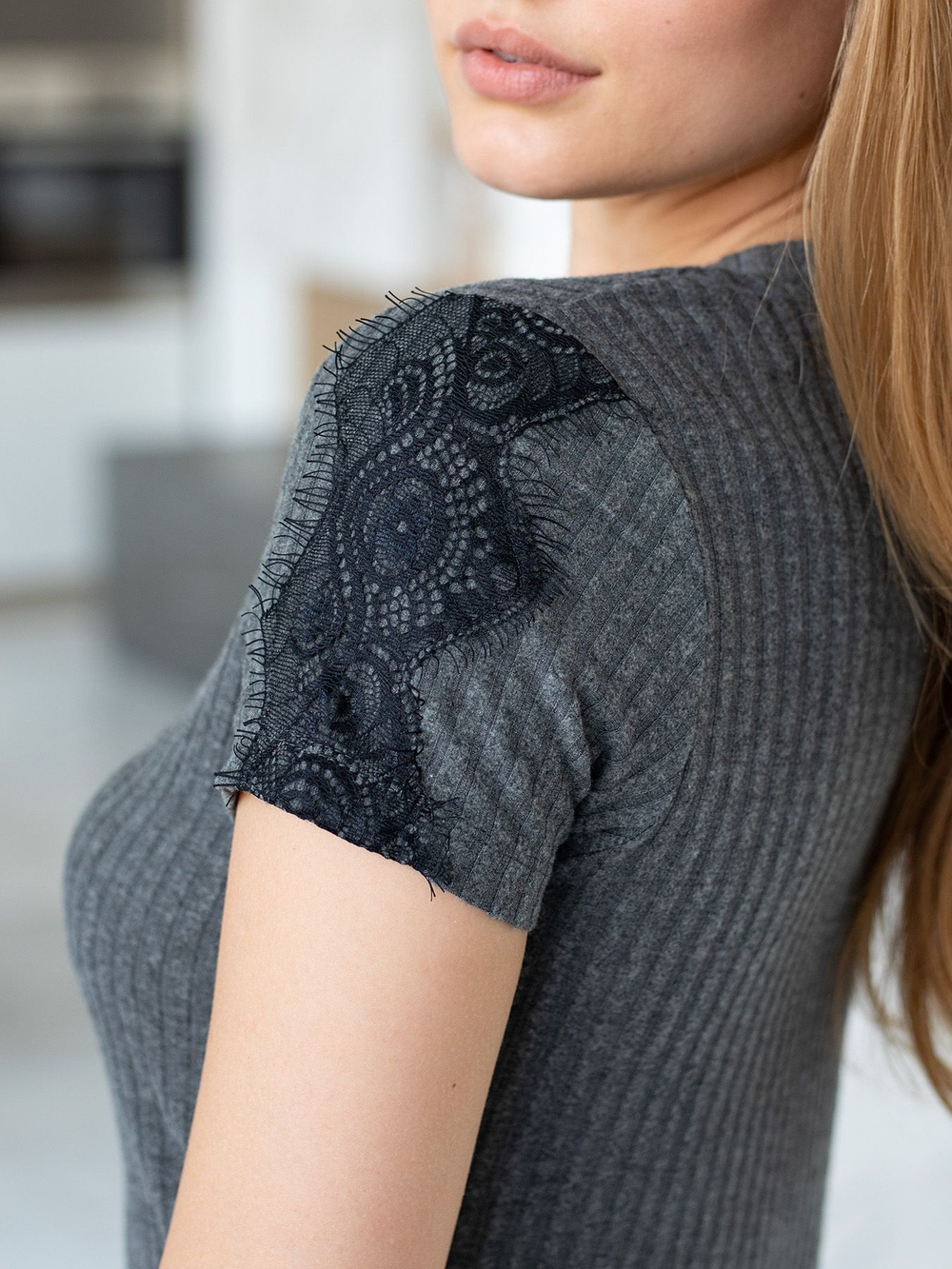 Домашнее платье из вискозы (Размер: XL) (Цвет: серый)