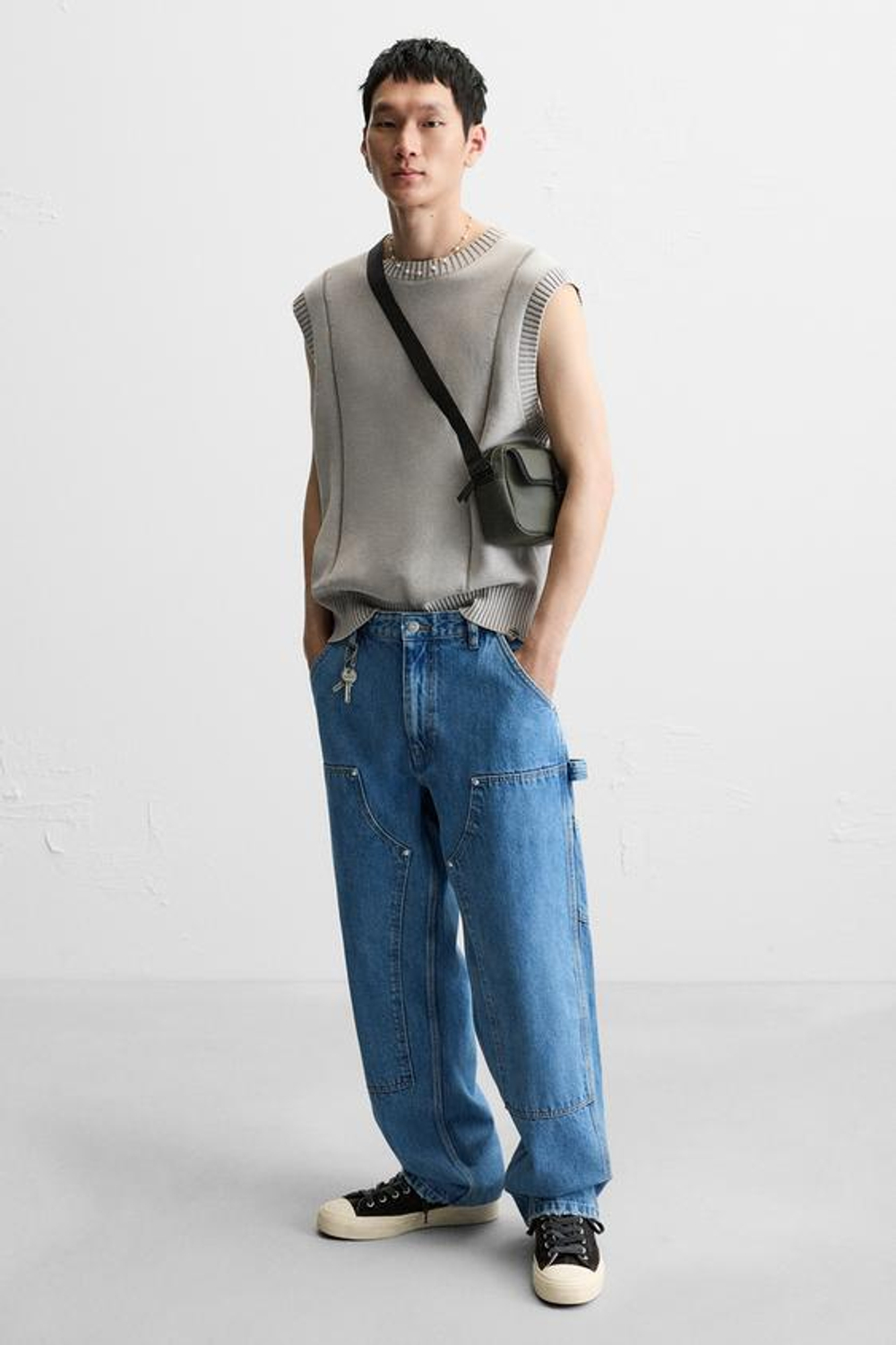 ZARA ПРОРЕЗИНЕННАЯ СУМКА, ЗЕЛЕНЫЙ ХАКИ