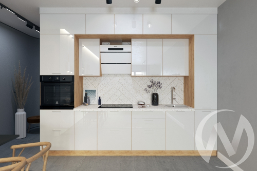 Кухня "Витория": белый глянец (корпус дуб крафт золотой)