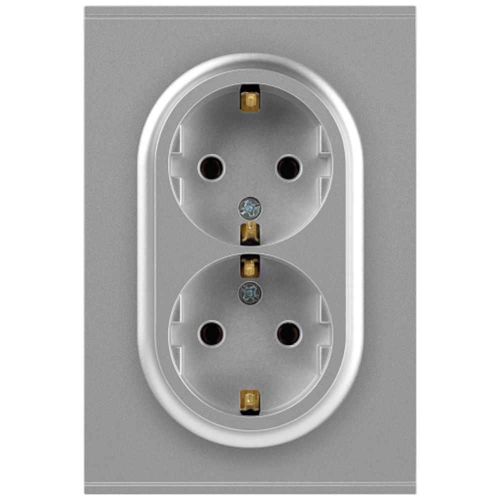Розетка ЭРА Arktik 16-2104-03 двойная с заземлением 2X2P+E Schuko 16А-250В алюминий | Эра Arktik