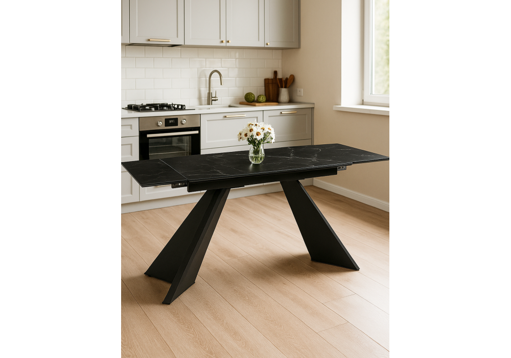 Керамический стол Woodville Ливи 140(200)х80х78 черный мрамор, черный