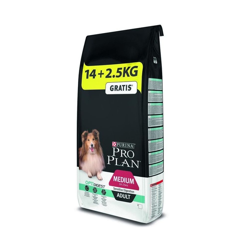 Pro Plan 14+2,5кг adult OptiDigest medium для собак средних пород с чувст. пищеварением Лосось