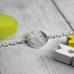 Серебряный браслет цепочка с отпечатком пальца на заказ