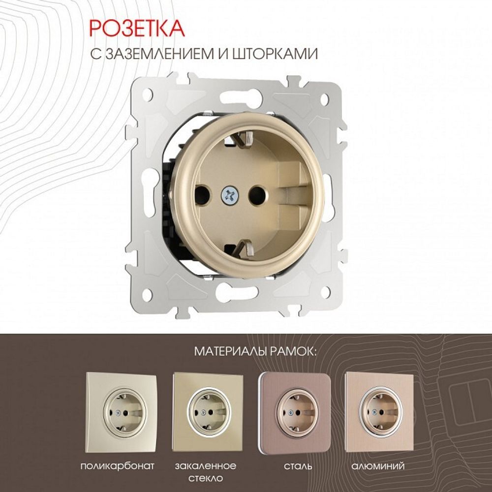 Розетка с заземлением и со шторкой, без рамки Arte Milano am-202 202.40-1.shampan