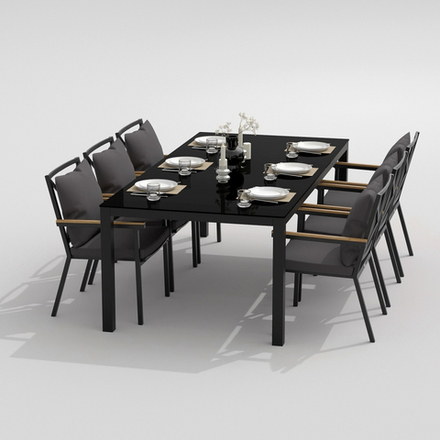 Обеденная группа Ideal Patio  КАНА ФЕСТА плюс каркас карбон, стол стекло 200, ткань антрацит