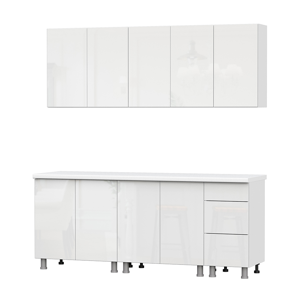 Кухонный гарнитур Модерн New 2.0 м (без столешницы), Белый глянец, Графит