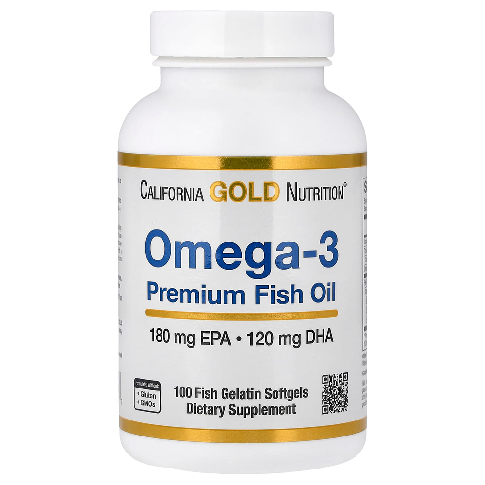 California Gold Nutrition, премиальный рыбий жир с омега-3, 100 капсул из рыбьего желатина (1100 мг в 1 капсуле)