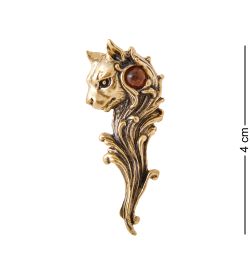 AM-3458 Брошь «Кот Мейн» (латунь, янтарь)