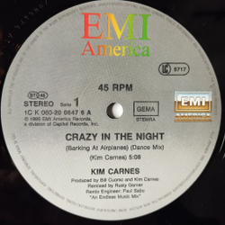 Винтажная виниловая пластинка LP Kim Carnes Crazy In The Night (Barking At Airplanes) (Germany 1985) 45 RPM, Maxi Single