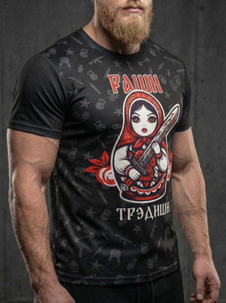 Футболка тренировочная мужская черная LEGENDA Матрёшка в мешочке