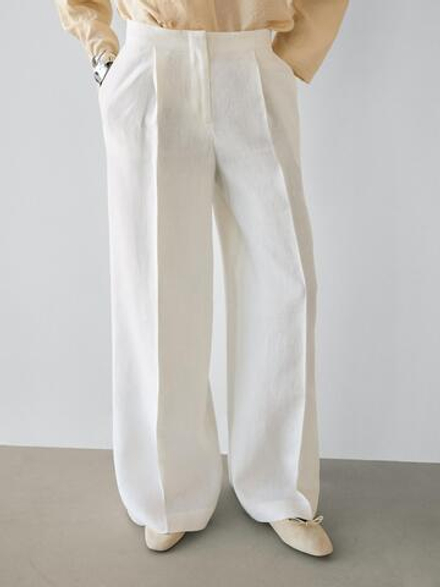 Massimo Dutti Брюки из струящегося льна, экрю