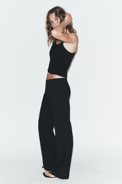 ZARA БРЮКИ ПРЯМОГО КРОЯ С НИЗКОЙ ПОСАДКОЙ, ЧЕРНЫЙ